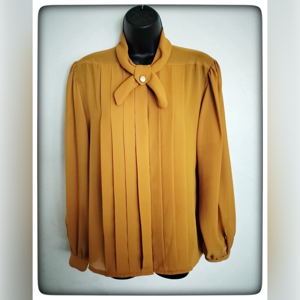 Vintage Laura & Jayne Collection Marigold Pleated Long Sleeve Blouse Sz 10